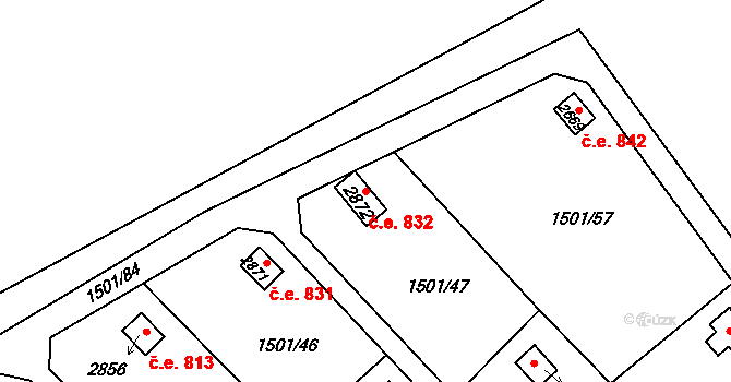 Čertovina 832, Hlinsko na parcele st. 2872 v KÚ Hlinsko v Čechách, Katastrální mapa