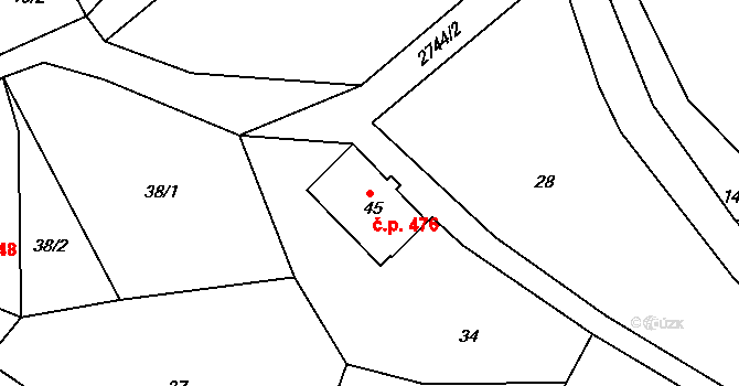 Krásná Lípa 476 na parcele st. 45 v KÚ Krásná Lípa, Katastrální mapa