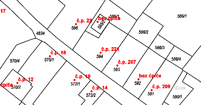 Choceňské Předměstí 221, Vysoké Mýto na parcele st. 594 v KÚ Vysoké Mýto, Katastrální mapa