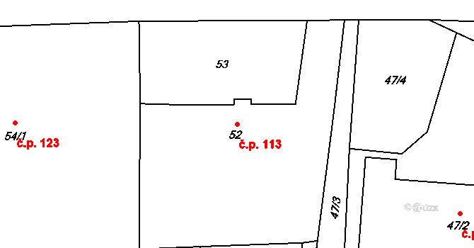 Stanislavice 113, Český Těšín na parcele st. 52 v KÚ Stanislavice, Katastrální mapa