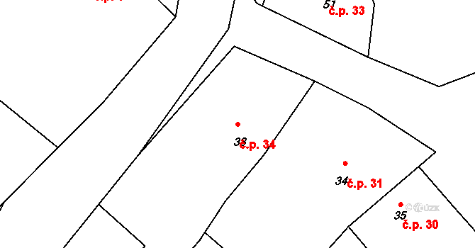Prapořiště 34, Kdyně na parcele st. 33 v KÚ Prapořiště, Katastrální mapa