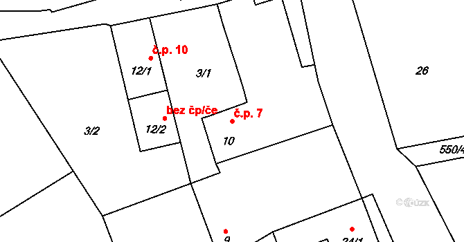 Kámen 7, Křenice na parcele st. 10 v KÚ Kámen u Křenic, Katastrální mapa
