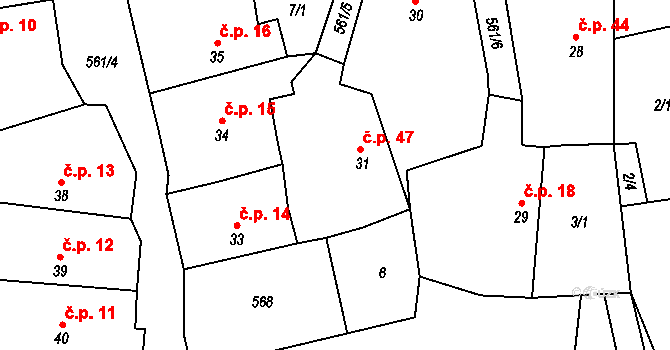 Spytovice 47, Zdechovice na parcele st. 31 v KÚ Spytovice, Katastrální mapa