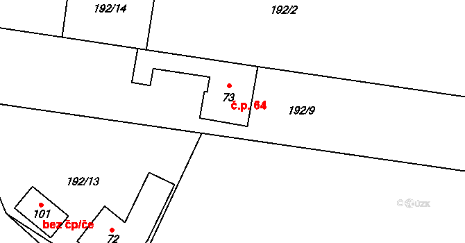 Housko 64, Vysočany na parcele st. 73 v KÚ Housko, Katastrální mapa