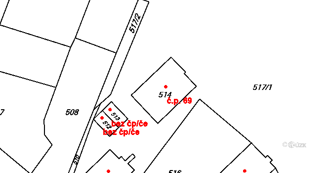 Děrné 69, Fulnek na parcele st. 514 v KÚ Děrné, Katastrální mapa