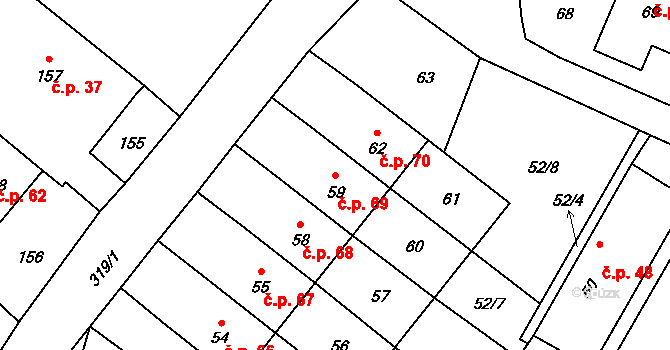 Jestřabí 69, Fulnek na parcele st. 59 v KÚ Jestřabí u Fulneku, Katastrální mapa