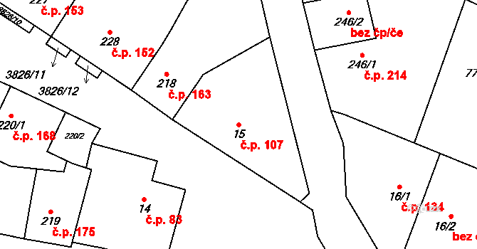 Řevničov 107 na parcele st. 15 v KÚ Řevničov, Katastrální mapa