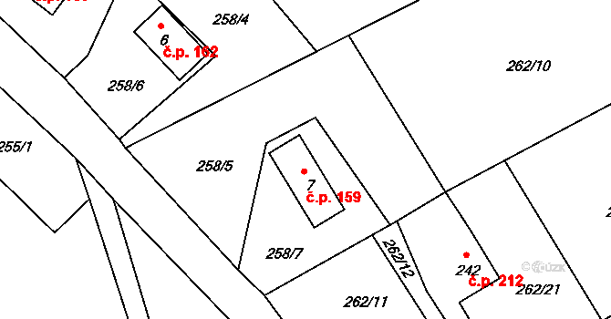 Janov 159 na parcele st. 7 v KÚ Janov u Hřenska, Katastrální mapa