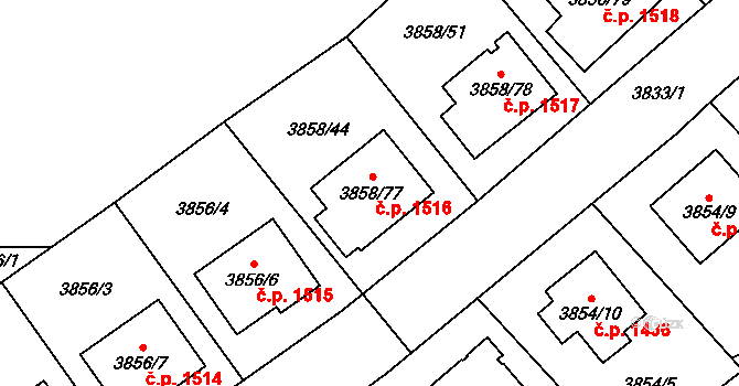 Chotěboř 1516 na parcele st. 3858/77 v KÚ Chotěboř, Katastrální mapa