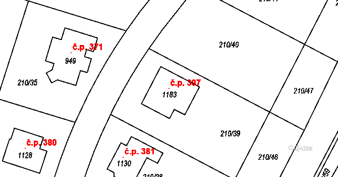 Humny 397, Pchery na parcele st. 1183 v KÚ Pchery, Katastrální mapa