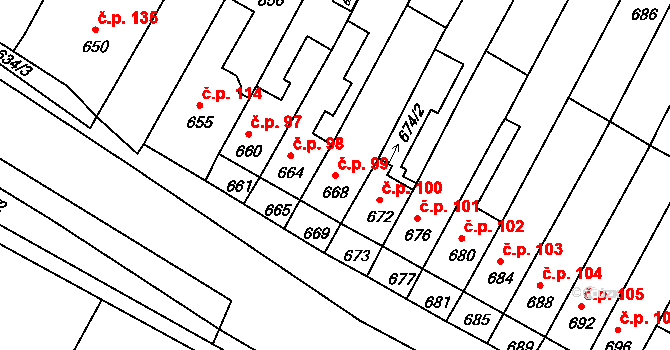 Rychlov 99, Bystřice pod Hostýnem na parcele st. 668 v KÚ Rychlov u Bystřice pod Hostýnem, Katastrální mapa