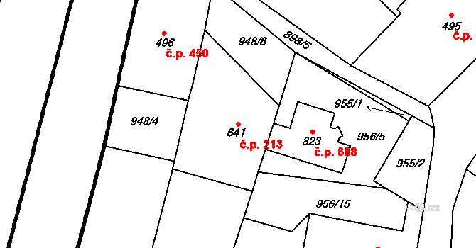 Kvasice 213 na parcele st. 641 v KÚ Kvasice, Katastrální mapa