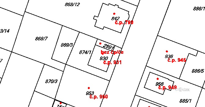 Bystřice pod Hostýnem 931 na parcele st. 930 v KÚ Bystřice pod Hostýnem, Katastrální mapa