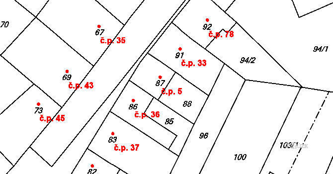 Lutotín 5, Bílovice-Lutotín na parcele st. 87 v KÚ Lutotín, Katastrální mapa