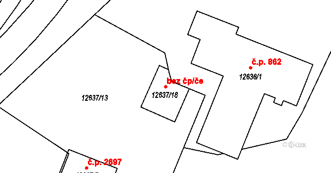 Plzeň 104424621 na parcele st. 12637/18 v KÚ Plzeň 4, Katastrální mapa