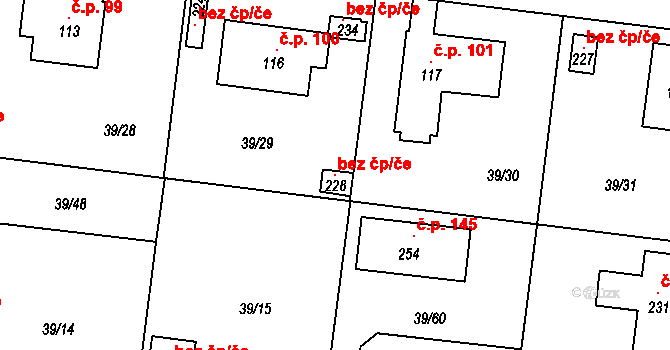 Máslovice 105541621 na parcele st. 228 v KÚ Máslovice, Katastrální mapa