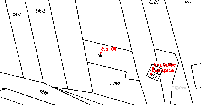 Hamry 86, Plumlov na parcele st. 106 v KÚ Hamry, Katastrální mapa