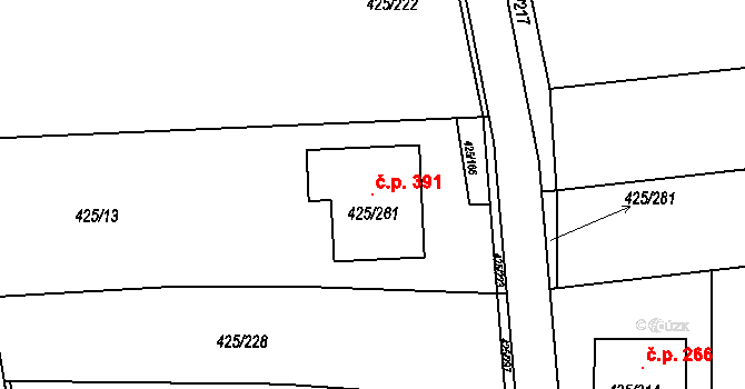 Kanice 391 na parcele st. 425/261 v KÚ Kanice, Katastrální mapa