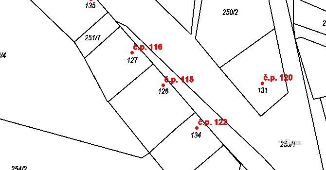 Plenkovice 115 na parcele st. 126 v KÚ Plenkovice, Katastrální mapa