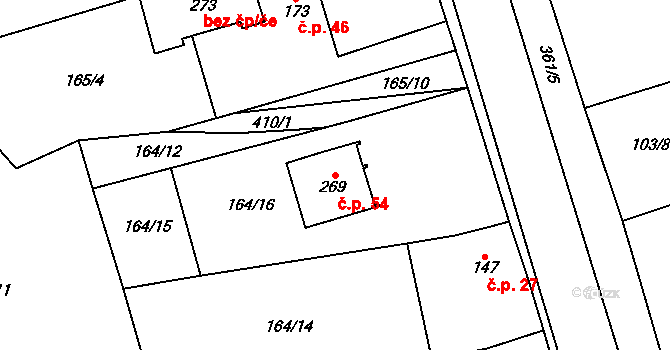 Kasárna 54, Znojmo na parcele st. 269 v KÚ Mramotice, Katastrální mapa
