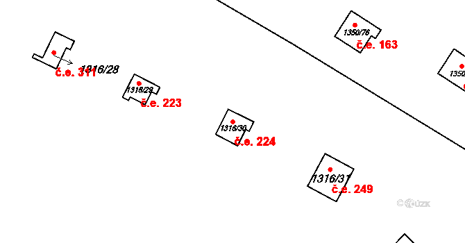 Oslnovice 224 na parcele st. 1316/30 v KÚ Oslnovice, Katastrální mapa