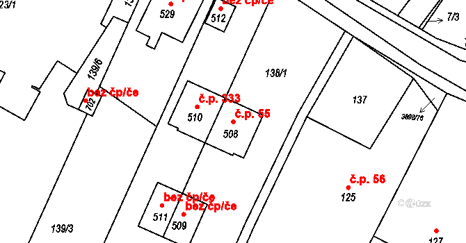 Višňové 55 na parcele st. 508 v KÚ Višňové, Katastrální mapa