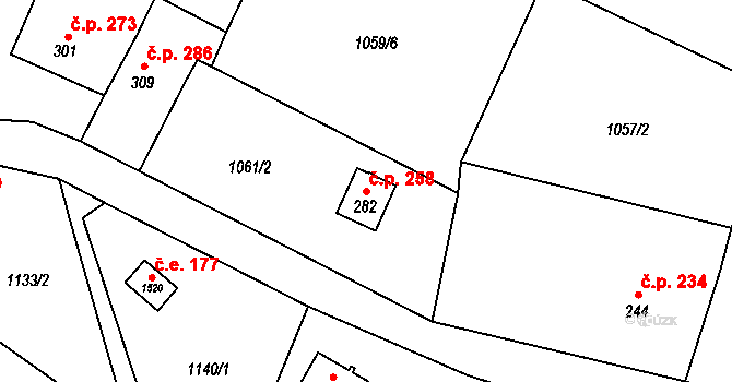 Vranov nad Dyjí 258 na parcele st. 282 v KÚ Vranov nad Dyjí, Katastrální mapa