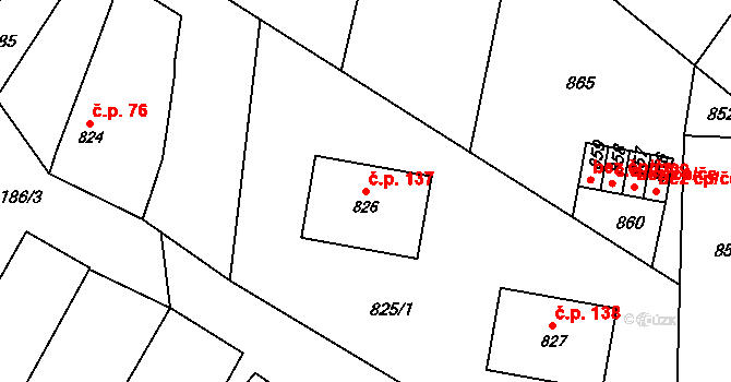 Konice 137, Znojmo na parcele st. 826 v KÚ Konice u Znojma, Katastrální mapa