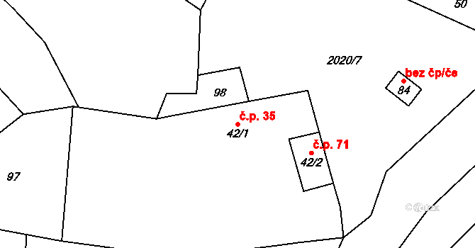 Horušice 35 na parcele st. 42/1 v KÚ Horušice, Katastrální mapa