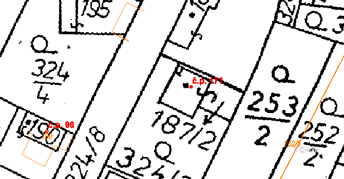 Žehušice 171 na parcele st. 187/2 v KÚ Žehušice, Katastrální mapa