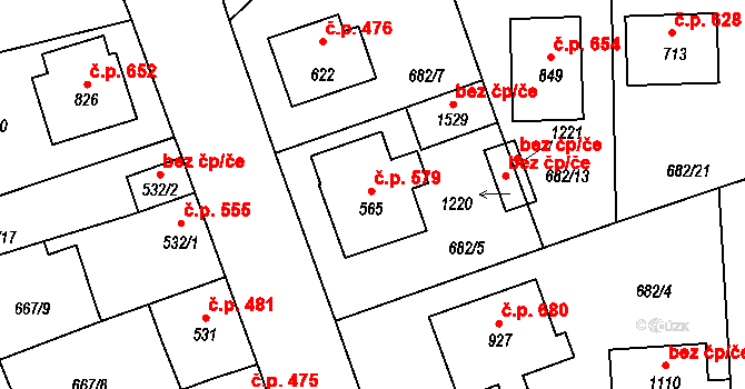 Lišov 579 na parcele st. 565 v KÚ Lišov, Katastrální mapa