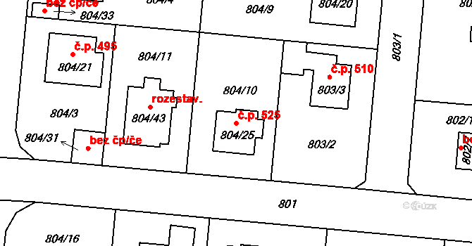Rudolfov 525 na parcele st. 804/25 v KÚ Rudolfov u Českých Budějovic, Katastrální mapa