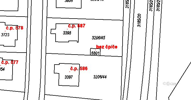 Klatovy 119239621 na parcele st. 6801 v KÚ Klatovy, Katastrální mapa