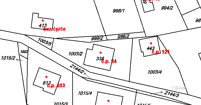 Alšovice 84, Pěnčín na parcele st. 338 v KÚ Alšovice, Katastrální mapa