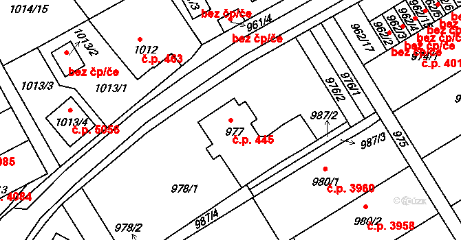 Mšeno nad Nisou 445, Jablonec nad Nisou na parcele st. 977 v KÚ Mšeno nad Nisou, Katastrální mapa