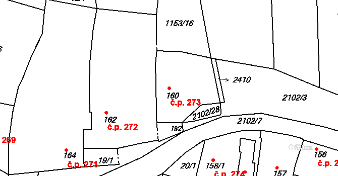 Brtnice 273 na parcele st. 160 v KÚ Brtnice, Katastrální mapa