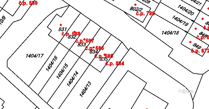 Brtnice 584 na parcele st. 835 v KÚ Brtnice, Katastrální mapa