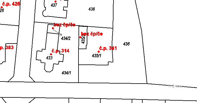 Roztoky 341 na parcele st. 435/1 v KÚ Roztoky u Prahy, Katastrální mapa