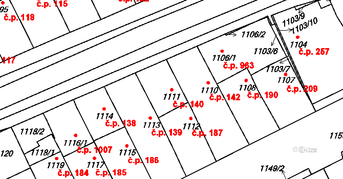 Lužice 140 na parcele st. 1111 v KÚ Lužice u Hodonína, Katastrální mapa