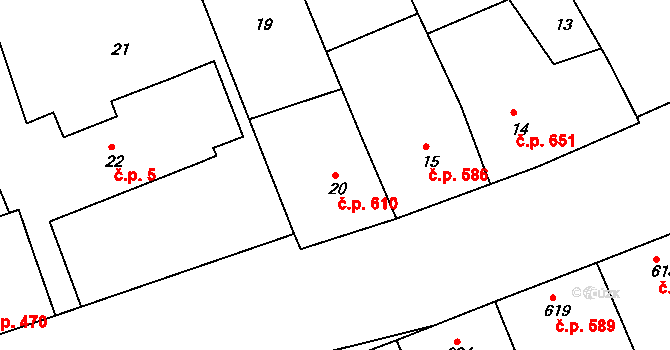 Šardice 610 na parcele st. 20 v KÚ Šardice, Katastrální mapa
