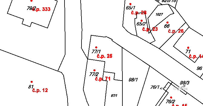 Humny 25, Pchery na parcele st. 77/1 v KÚ Pchery, Katastrální mapa