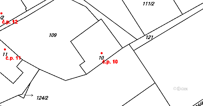 Kaliště 10 na parcele st. 10 v KÚ Kaliště u Horních Dubenek, Katastrální mapa