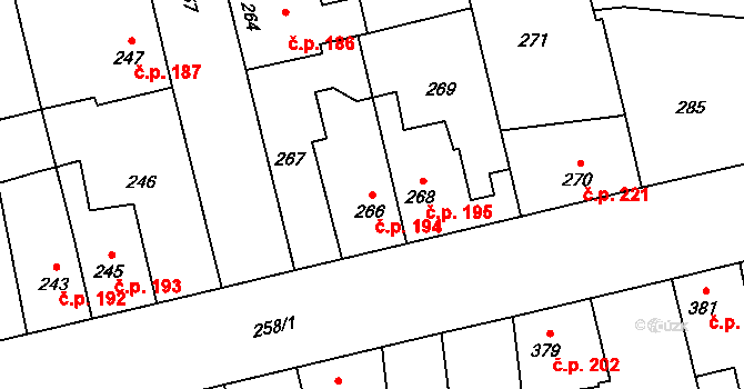 Hřebeč 194 na parcele st. 266 v KÚ Hřebeč, Katastrální mapa
