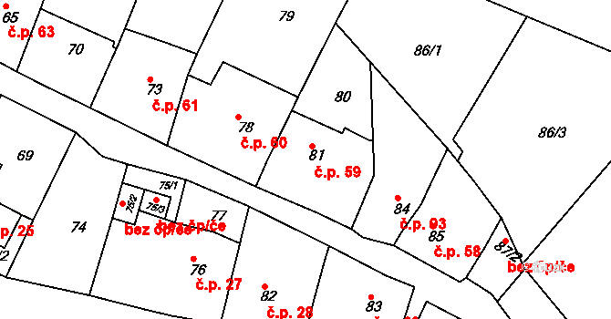 Opatovice 59, Vyškov na parcele st. 81 v KÚ Opatovice u Vyškova, Katastrální mapa