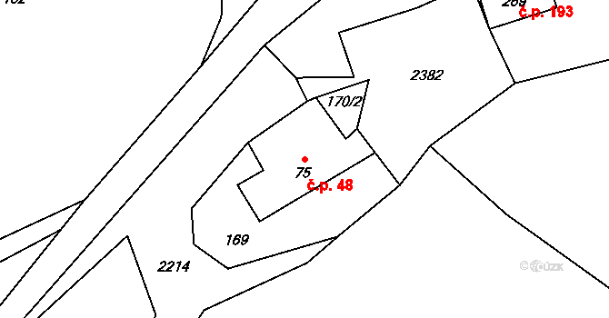Sosnová 48 na parcele st. 75 v KÚ Sosnová, Katastrální mapa