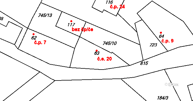 Lidkovice 20, Sedlec-Prčice na parcele st. 63 v KÚ Měšetice, Katastrální mapa