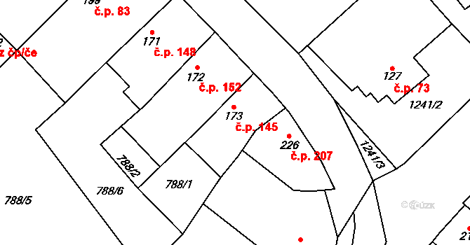 Cerhenice 145 na parcele st. 173 v KÚ Cerhenice, Katastrální mapa