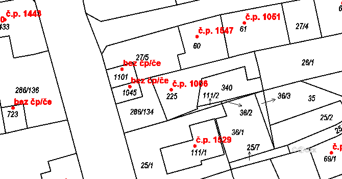 Švermov 1006, Kladno na parcele st. 225 v KÚ Hnidousy, Katastrální mapa