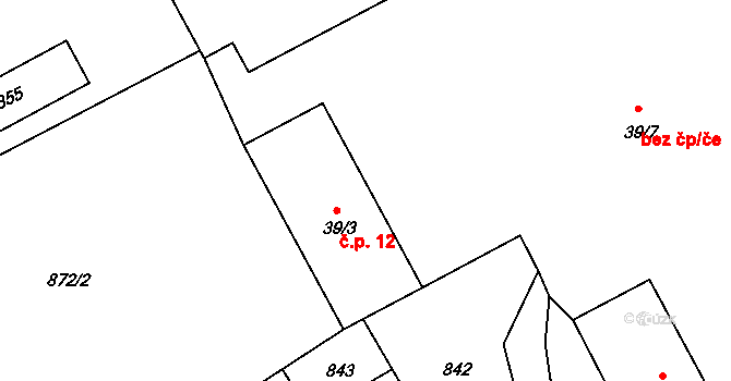 Jemčina 12, Hatín na parcele st. 39/3 v KÚ Hatín, Katastrální mapa