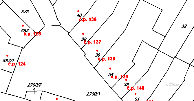 Dačice I 138, Dačice na parcele st. 36 v KÚ Dačice, Katastrální mapa